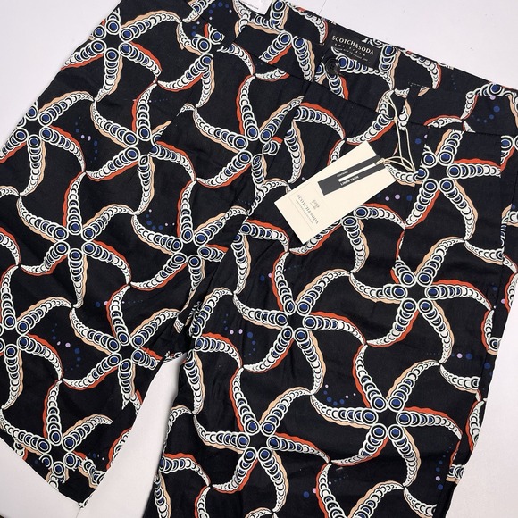 Scotch & Soda Other - Scotch & Soda Mens 32 Black Blue Starfish AOP Linen Blend Chino Shorts Loose NEW